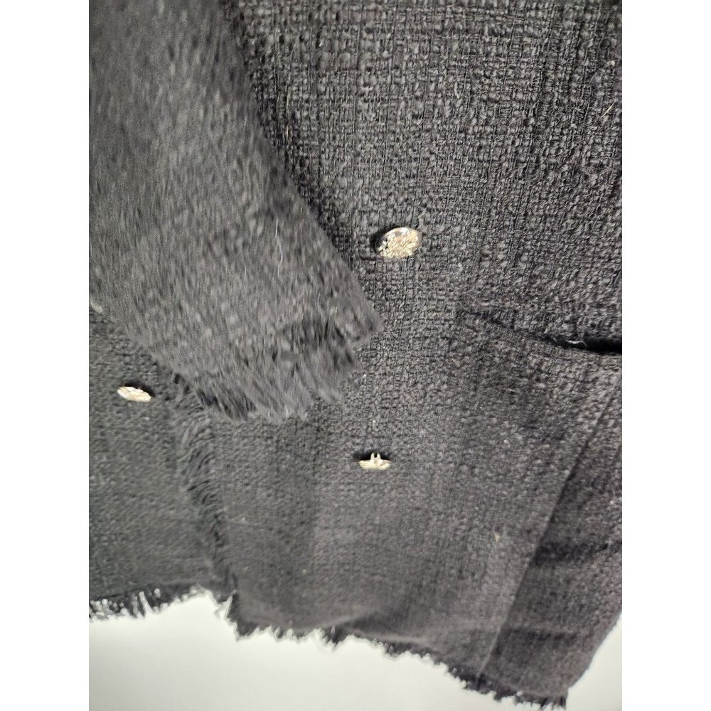 Rachel Zoe Women's Sz. L Black Fringe Tweed Long Line Jacket - Picture 5 of 6